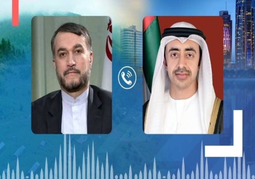 عبدالله بن زايد ونظيره الإيراني يبحثان الأوضاع في سوريا وفلسطين واليمن